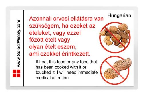 Nuts and Peanut Allergy Translation Card – Translated in Afrikaans or any of 67 languages 1896